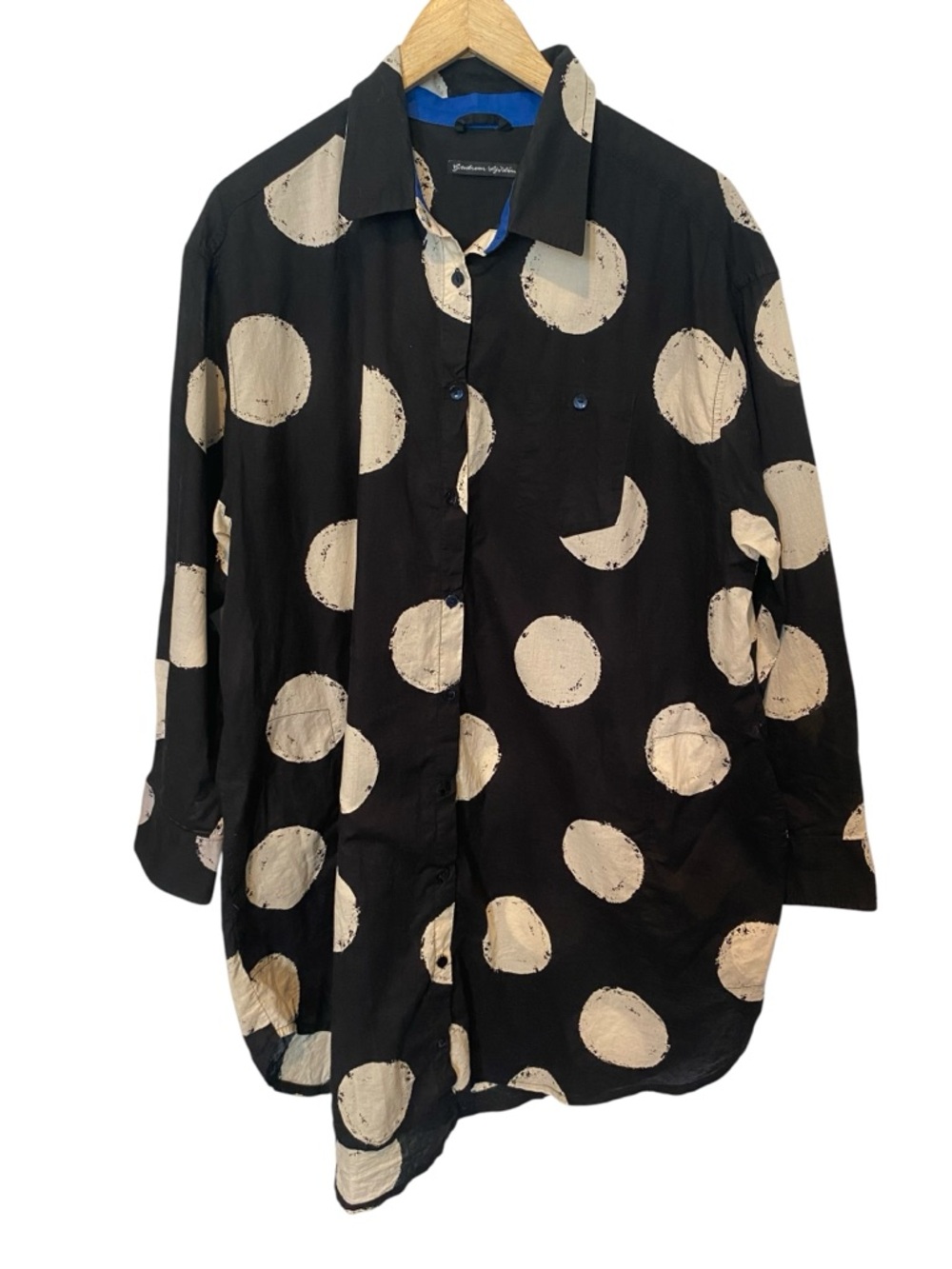 GUDRUN SJODEN ORGANIC COTTON BLACK AND CREAM POKA DOT TUNIC TOP SZ XL